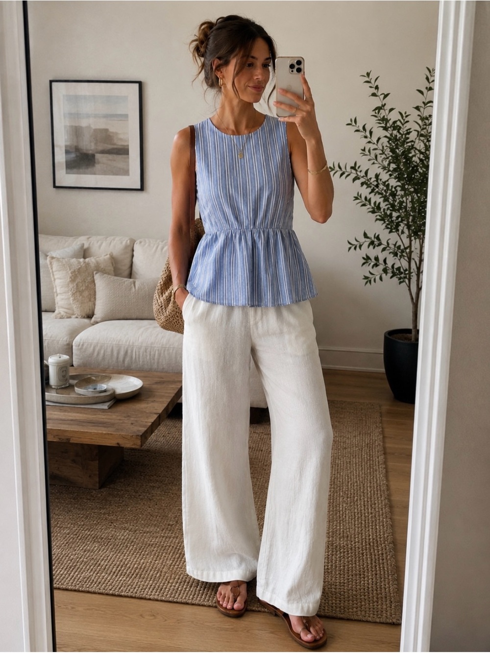 J.Crew Cotton Blue White Striped Peplum Top Sleeveless Blouse Small